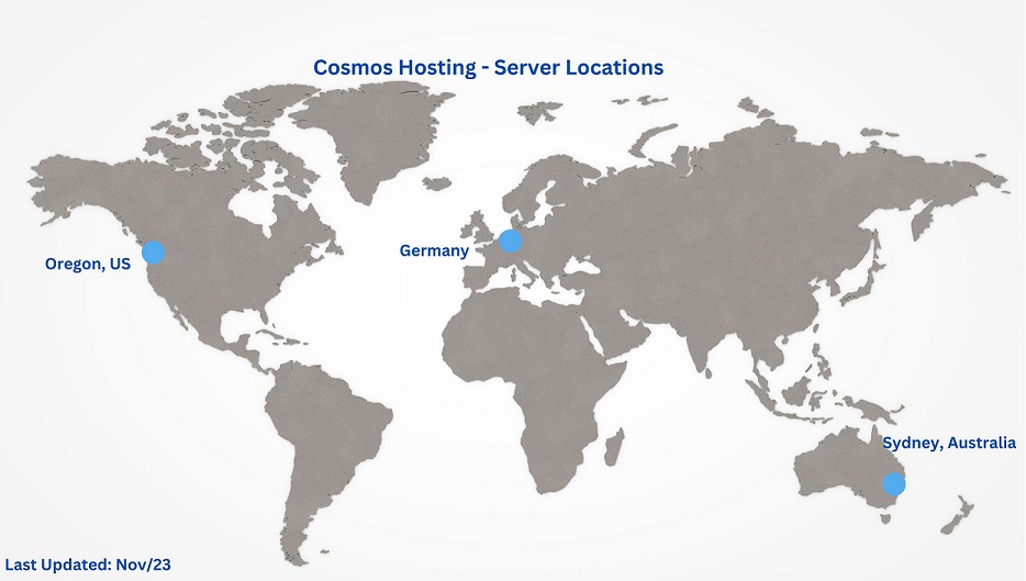 Map of current server locations for Cosmos Hosting